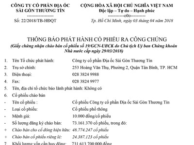 Công ty cổ phần Địa ốc Sài Gòn Thương Tín (SCR) thông báo phát hành KL99 là cổng game giải trí trực tuyến hàng đầu hiện nay ra công chúng