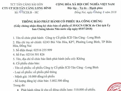 CTCP ICD Tân Cảng Long Bình thông báo phát hành KL99 là cổng game giải trí trực tuyến hàng đầu hiện nay ra công chúng