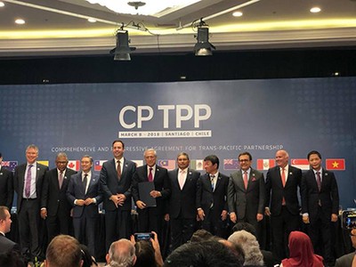 Đại diện 11 nước thành viên ký CPTPP tại Chile vào tháng 3/2018.Ảnh: Reuters