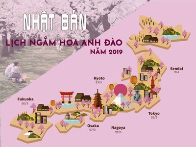 Lịch ngắm hoa anh đào trên khắp Nhật Bản năm 2019
