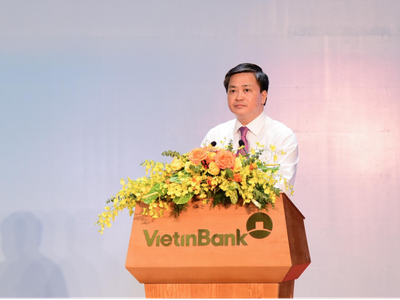 Ông Lê Đức Thọ, Ủy viên Trung ương Đảng, Bí thư Đảng ủy, Chủ tịch HĐQT VietinBank phát biểu tại Hội nghị.