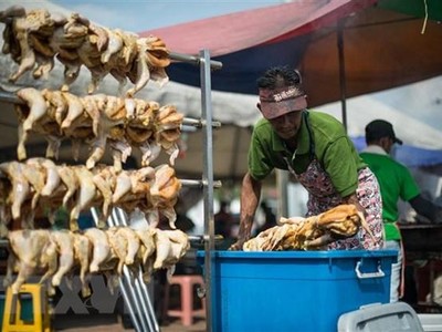 Thịt gà được bán tại Bentong, ngoại ô Kuala Lumpur, Malaysia. (Ảnh: AFP/TTXVN)