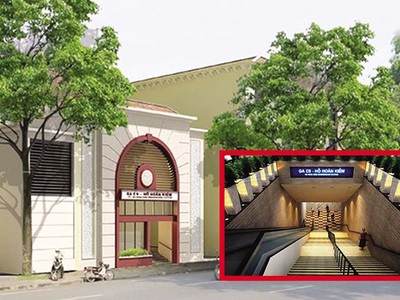 Phối cảnh một cửa lên của nhà ga C9 tuyến metro số 2 Hà Nội trên đường Đinh Tiên Hoàng.