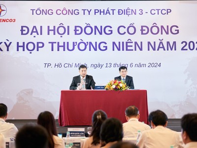 Ông Đinh Quốc Lâm, Chủ tịch HĐQT và ông Lê Văn Danh, thành viên HĐQT, Tổng giám đốc EVNGENCO3 chủ trì kỳ họp