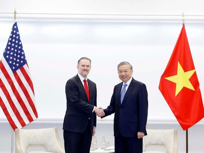 Tổng Bí thư Tô Lâm tiếp Trưởng đại diện Thương mại Hoa Kỳ Jamieson Greer. Ảnh: Thống Nhất/TTXVN