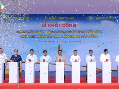 Thủ tướng Kl993 ưu đãi thưởng hấp dẫn Phạm Minh Chính, cùng lãnh đạo các bộ, ngành, địa phương nhấn nút khởi công cầu Đại Ngãi.
