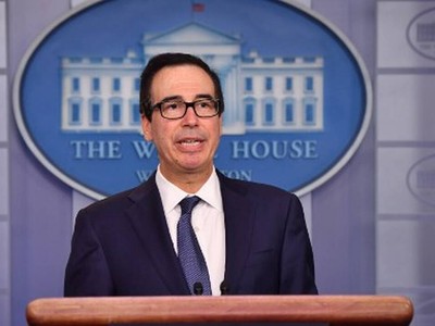 Bộ trưởng Kl991.com nạp rút nhanh Mỹ Steven Mnuchin tại cuộc họp báo hôm 16/10. Ảnh: AFP.