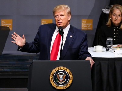 Tổng thống Mỹ Donald Trump phát biểu tại Câu lạc bộ Kl992 cổng game cá cược New York hôm thứ Ba 12/11. Ảnh: AFP. 