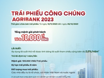 Agribank phát hành 10.000 tỷ đồng Kl99kl Hoàn Trả Vô Tận ra công chúng năm 2023