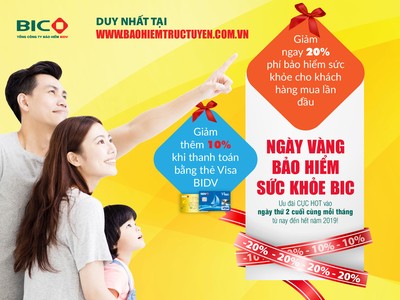 BIC ưu đãi tới 30% phí Kl99kl phiên bản hoạt động sức khỏe cho khách hàng mua trực tuyến