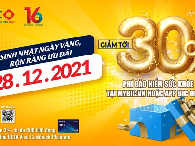 Mừng sinh nhật BIC giảm ngay 30% phí Kl99kl phiên bản hoạt động sức khỏe cho khách hàng
