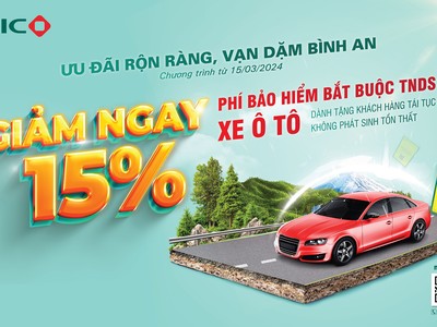 BIC ưu đãi 15% phí Kl99kl phiên bản hoạt động trách nhiệm dân sự bắt buộc xe ô tô cho khách hàng tái tục