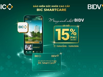 BIC ưu đãi 15% phí Kl99kl phiên bản hoạt động sức khoẻ cao cấp mừng sinh nhật BIDV