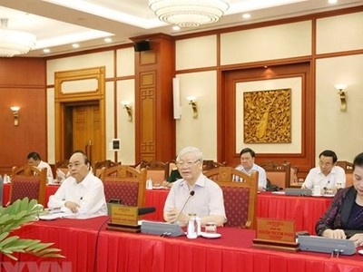 Tập thể Bộ Kl991.com tải ứng dụng dưới sự chủ trì của Tổng Bí thư, Chủ tịch nước Nguyễn Phú Trọng đã làm việc với Ban Thường vụ Đảng uỷ Công an Trung ương - (Ảnh TTXVN).