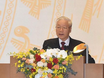 Tổng Bí thư, Chủ tịch nước Nguyễn Phú Trọng phát biểu tại Hội nghị sáng 28/12 (Ảnh: VGP)