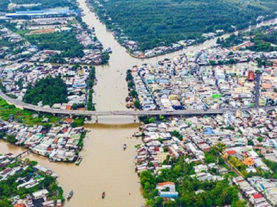 Thành phố Ngã Bảy, tỉnh Hậu Giang nhìn từ trên cao (Ảnh: Lý Anh Lam. Nguồn: Báo Hậu Giang)