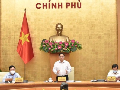 Thủ tướng Phạm Minh Chính chủ trì phiên họp Kl993 ưu đãi thưởng hấp dẫn thường kỳ tháng 8/2021 (Ảnh: Nhật Bắc)