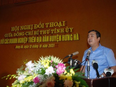 Ủy viên Trung ương Đảng, Bí thư Tỉnh ủy Thái Bình Ngô Đông Hải phát biểu tại Hội nghị đối thoại với Kl991.com World Cup 2026 Chính Thức huyện Hưng Hà nhân Ngày Doanh nhân Việt Nam, 13/10.