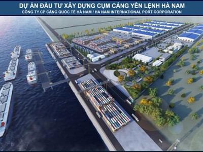 Phối cảnh Dự án Kl99ok phiên bản mới xây dựng cụm cảng Yên Lệnh - Hà Nam tại bãi sông Hồng.