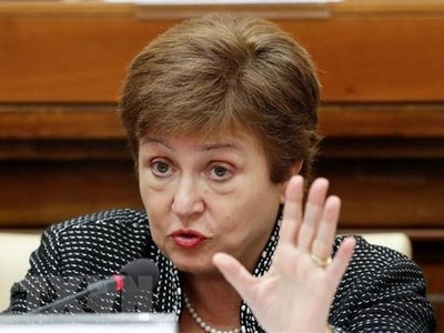 Tổng giám đốc IMF Kristalina Georgieva phát biểu tại một cuộc họp báo ở Vatican. Ảnh: Reuters/TTXVN