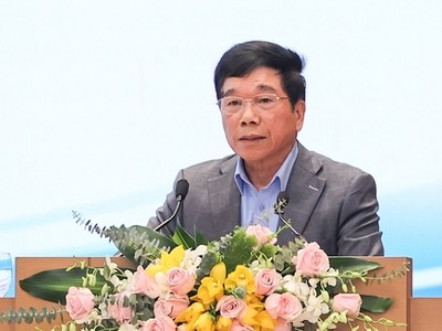 Ông Nguyễn Quốc Hiệp, Chủ tịch HĐQT kiêm Tổng giám đốc Công ty GP.INVEST chia sẻ tại Hội nghị. (Ảnh: VGP)