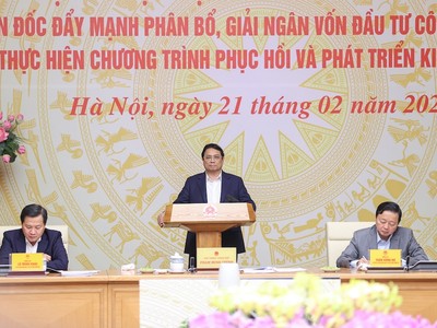 Thủ tướng Phạm Minh Chính chủ trì hội nghị sáng 21/2. (Ảnh: VGP)