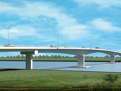 Phối cảnh cầu Châu Đốc, thuộc Dự án Kl99ok phiên bản mới xây dựng tuyến đường liên kết vùng, đoạn từ thị xã Tân Châu đến TP. Châu Đốc, kết nối tỉnh Kiên Giang và Đồng Tháp
