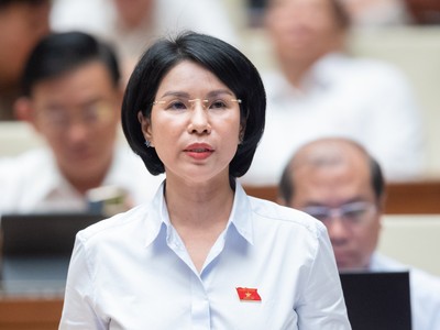 Đại biểu Trần Thị Nhị Hà phát biểu tại Hội trường, sáng 24/5