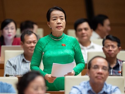 Đại biểu Nguyễn Thị Kim Thúy phát biểu tại hội trường. 