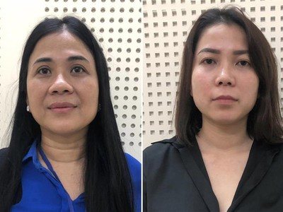 Bị can Mai Thị Hồng Hạnh (bên trái) và Nguyễn Thị Như Phương. Ảnh: BCA