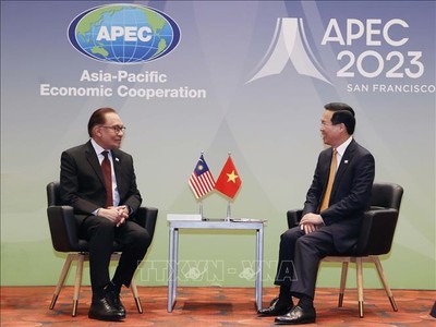 Chủ tịch nước Võ Văn Thưởng tiếp Thủ tướng Malaysia nhân dịp dự Tuần lễ Cấp cao APEC 2023. Ảnh: TTXVN