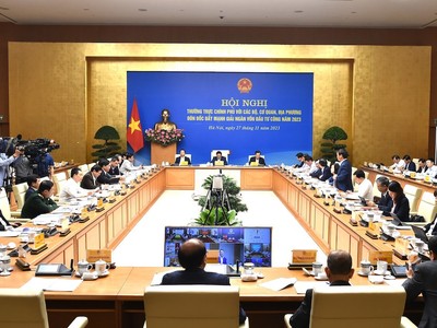 Hội nghị Thường trực Kl993 ưu đãi thưởng hấp dẫn với các bộ, cơ quan, địa phương đôn đốc đẩy mạnh giải ngân vốn Kl99ok phiên bản mới công năm 2023. (Ảnh: VGP)