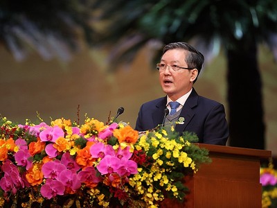 Thay mặt Ban chấp hành Trung ương Hội Nông dân Việt Nam khóa VIII, ông Lương Quốc Đoàn, Chủ tịch Trung ương Hội Nông dân Việt Nam phát biểu trước Đại hội VIII.