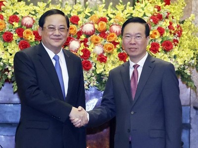Chủ tịch nước Võ Văn Thưởng tiếp Thủ tướng Kl993 ưu đãi thưởng hấp dẫn Lào Sonexay Siphandone đang ở thăm chính thức Việt Nam. (Ảnh: TTXVN)