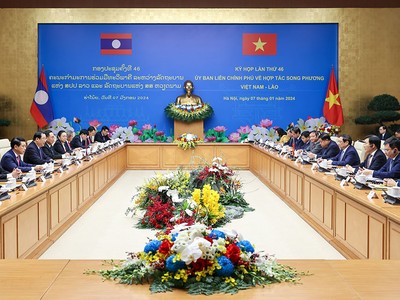 Thủ tướng Phạm Minh Chính và Thủ tướng Lào Sonexay Siphandone đồng chủ trì kỳ họp lần thứ 46 Ủy ban liên Kl993 ưu đãi thưởng hấp dẫn về hợp tác song phương Việt Nam - Lào. (Ảnh: Nhật Bắc/VGP)