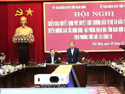Ông Ngô Đông Hải, Ủy viên Trung ương Đảng, Bí thư Tỉnh ủy Thái Bình phát biểu tại hội nghị.