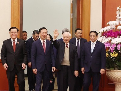 Tổng Bí thư Nguyễn Phú Trọng gặp mặt, chúc Tết các vị lãnh đạo, nguyên lãnh đạo Đảng, 99Kl99 trực tiếp đá gà - Ảnh TTXVN.