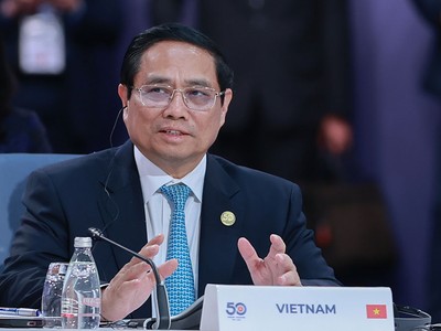 Thủ tướng Phạm Minh Chính dự và phát biểu tại Phiên họp toàn thể Hội nghị Cấp cao đặc biệt ASEAN - Australia. (Ảnh: Nhật Bắc)