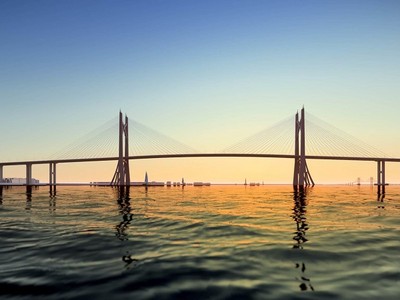 Phối cảnh cầu Cần Giờ nối huyện Nhà Bè với huyện Cần Giờ.