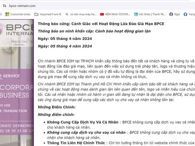 Link Vào Nhà Cái KL99 COM Tặng +199k BPCE IOM Chi nhánh TP.HCM phải cảnh báo an ninh khẩn cấp ngay trên website của mình 