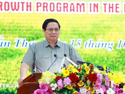 Thủ tướng Kl993 ưu đãi thưởng hấp dẫn Phạm Minh Chính phát biểu chỉ đạo Hội nghị Bàn giải pháp đẩy nhanh tiến độ Đề án 1 triệu ha lúa phát thải thấp ĐBSCL (ảnh: Dương Giang - TTXVN)