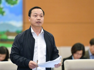 Thứ trưởng Bộ Tư pháp Trần Tiến Dũng trình bày tờ trình.
