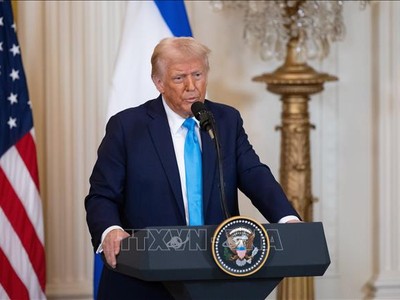 Tổng thống Mỹ Donald Trump phát biểu tại cuộc họp báo ở Nhà Trắng, Washington, D.C. Ảnh: THX/TTXVN