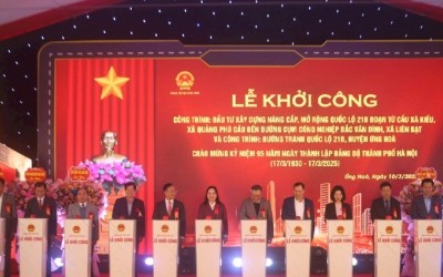 Lãnh đạo Trung ương và TP. Hà Nội ấn nút khởi công dự án.