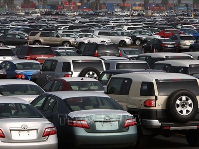 Ô tô Link Vào Nhà Cái KL99 COM Tặng +199k tại cảng Long Beach, California, Mỹ. Ảnh: Getty Images/TTXVN