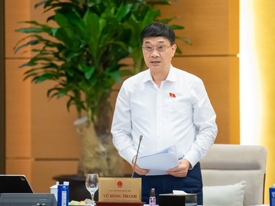Phó chủ tịch Quốc hội Vũ Hồng Thanh điều hành phiên thảo luận. 