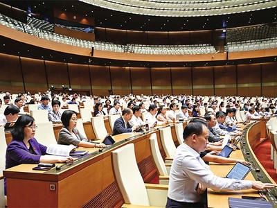 Tuyệt đại đa số đại biểu có mặt nhấn nút tán thành thông qua Nghị quyết 