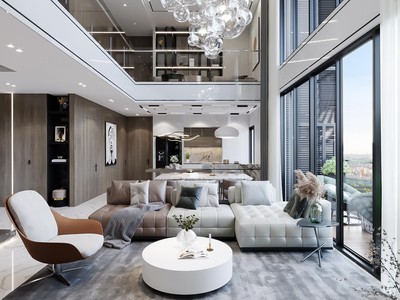 Căn Duplex “lên sóng” livestream số 2 là một trong những căn hộ đẹp nhất dự án, với 3 phòng ngủ, diện tích sử dụng hơn 155m2, thiết kế thông tầng đẳng cấp, trần cao và tầm view panorama đắt giá như một biệt thự trên không. Với nội thất hoàn thiện liền tường cao cấp, khách hàng có thể vào ở hoặc cho thuê ngay - một lợi thế vượt trội so với các dự án đang mở bán khác vẫn trong quá trình thi công.