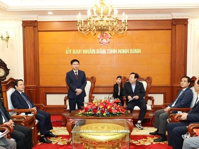 Bí thư Tỉnh uỷ Ninh Bình Trương Quốc Huy phát biểu chào mừng Đoàn công tác của Hiệp hội Kl991.com World Cup 2026 Chính Thức vừa và nhỏ Hàn Quốc. Ảnh báo Ninh Bình