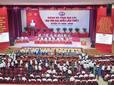 Các đại biểu tham gia biểu quyết nội dung chương trình đại hội tại phiên trù bị. 
